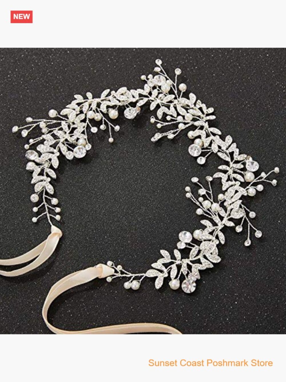 Crystal Bridal Headpiece Silver Wedding Headband Pearl Hair Vine Rhinestone - Picture 6 of 6